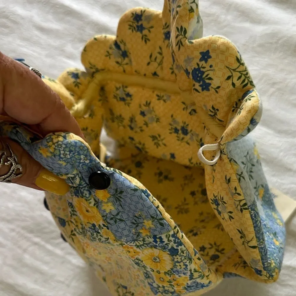 Hand Crafted Tea Cozy Floral Yellow and Blue